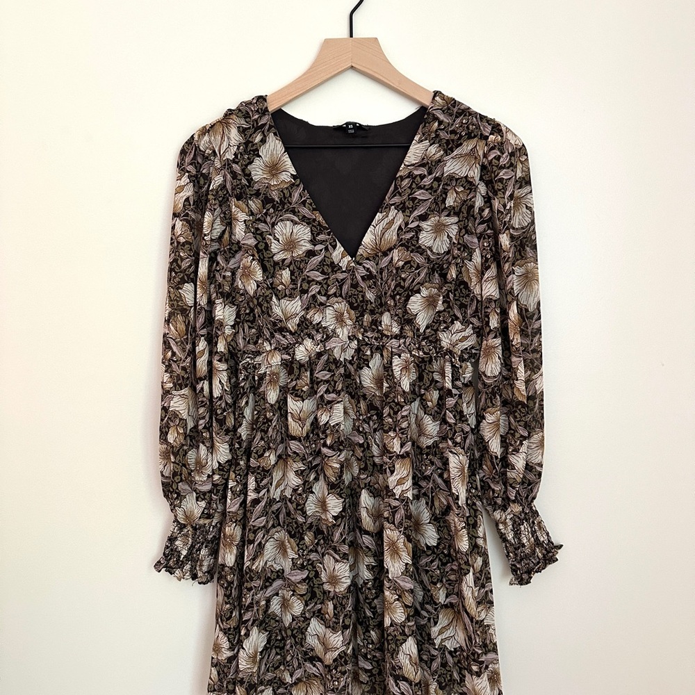 Blu Pepper Brown Floral Long Sleeve Dress